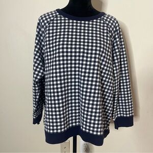 Draper James Women’s Navy White Gingham Check‎ Cotton Crewneck Sweatshirt Sz 2X
